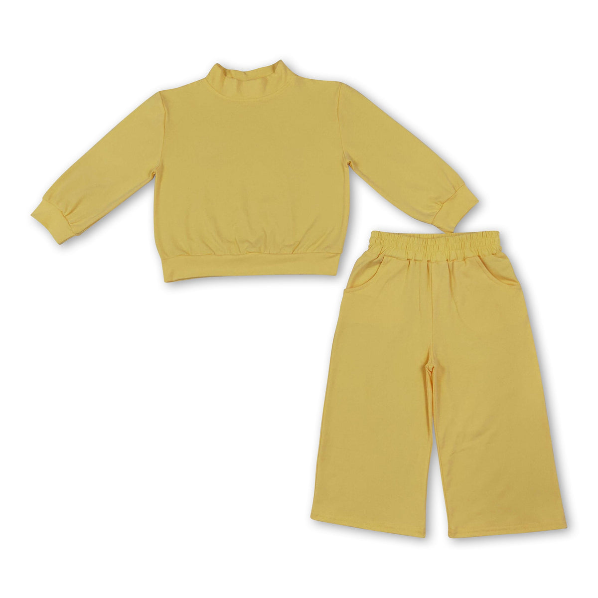 Long sleeves yellow cotton top pants kids girls outfits