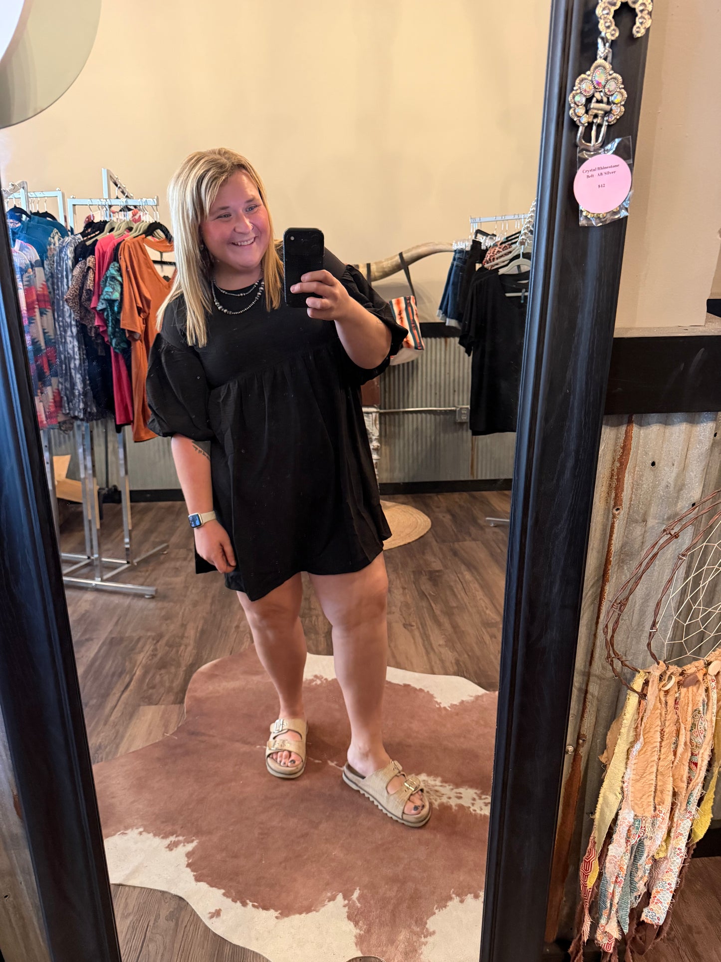 SHORT PUFF SLEEVE POCKETS TIERED TUNIC MINI DRESS