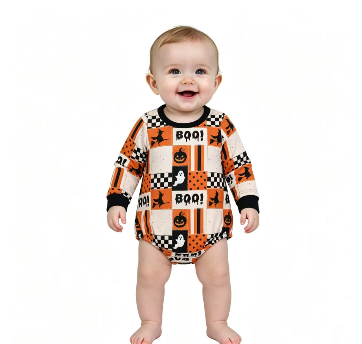 Long sleeves ghost pumpkin boo baby Halloween romper