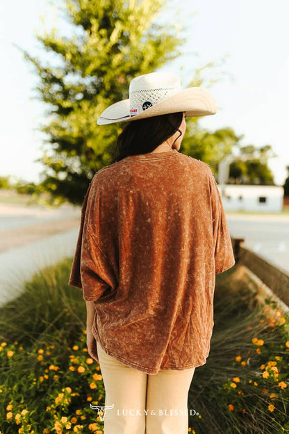 Camel Mineral Wash Studded Side Seam Oversized Tee