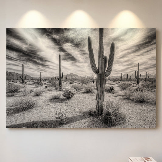 Saguaro Silence in Black and White
