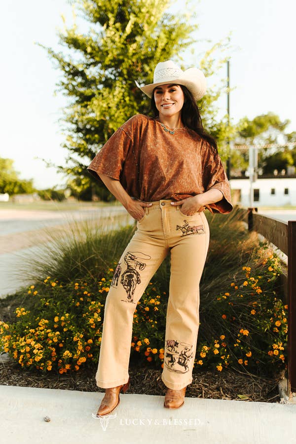 Camel Mineral Wash Studded Side Seam Oversized Tee XL-3XL