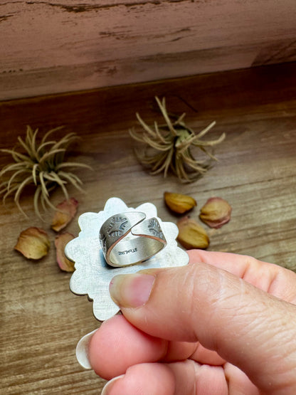Mojave Spiny & Turquoise Flower Adjustable Ring – Sterling Silver, Made in USA