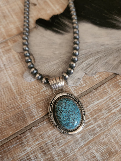 ROBERT SHAKEY KINGMAN WEB TURQUOISE PENDANT