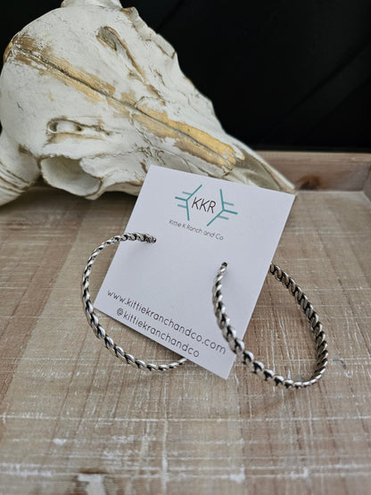 VERNA TAHE STERLING SILVER TWISTED WIRE HOOP EARRINGS