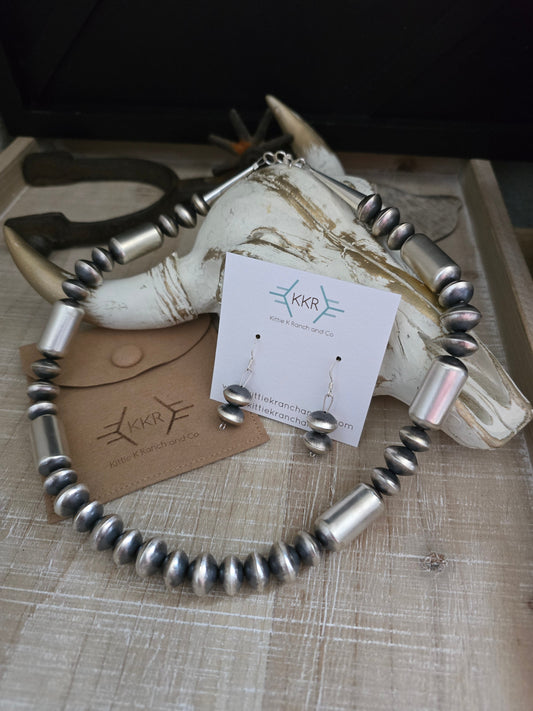 STERLING SILVER HANDMADE NAVAJO PEARL AND EARRING SET
