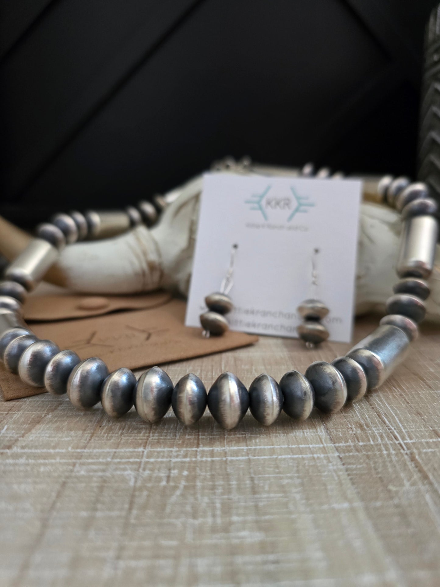 STERLING SILVER HANDMADE NAVAJO PEARL AND EARRING SET