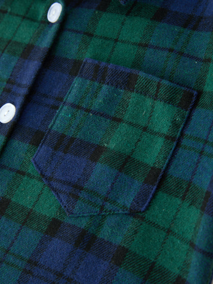 Christmas Boys Green & Navy Plaid Button Down Shirt