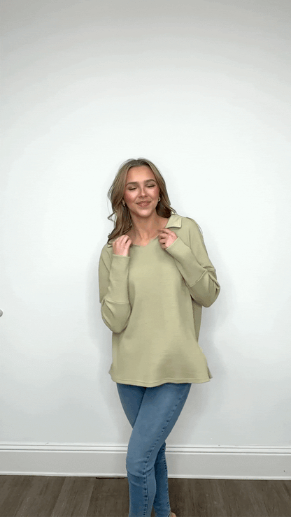 Waffle Knit Top, Sage
