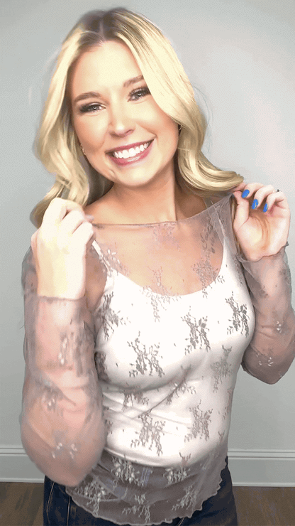 Lace Long-sleeve Top, Grey