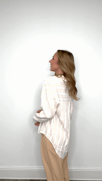 Kathryn Button-Up, Beige Stripes