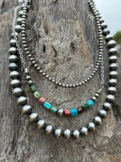 3-pc Silver Pearl Strands & Jasper Necklace Stack