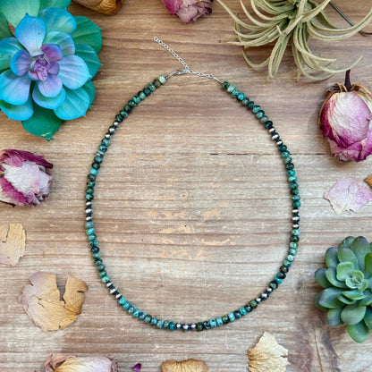 African Turquoise & Sterling Pearl Necklace 19”