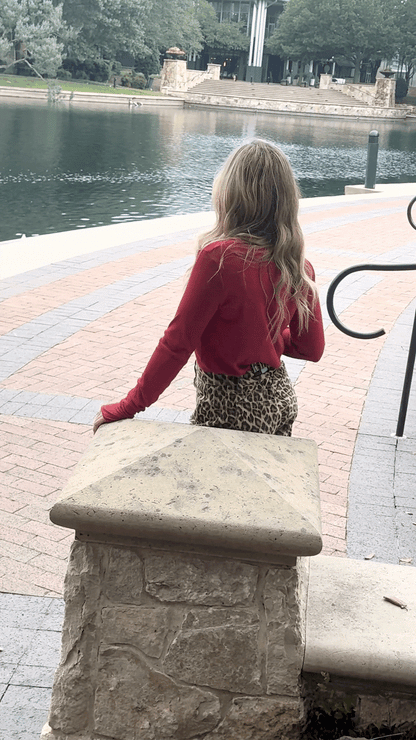 Ribbed Long-Sleeve Top, Red