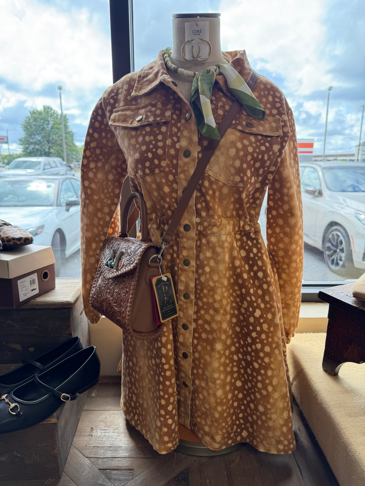 Fawn Print Denim Shirt Dress