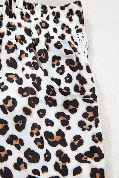 Black Leopard Print Ankle-Length Elastic Waist Pants