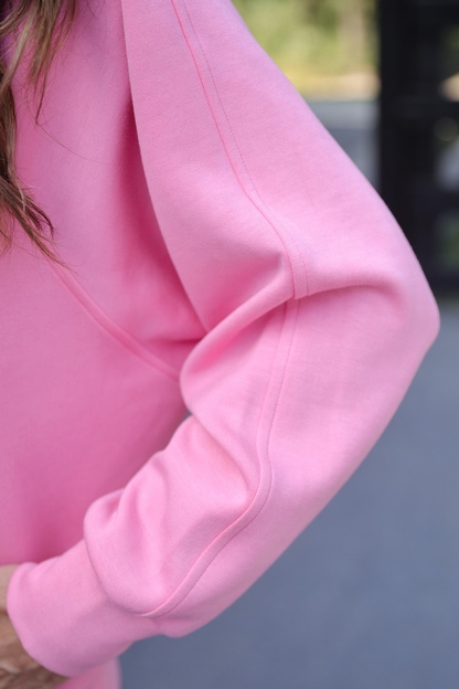 Kayla Luxe Hooded Quarter Zip Pullover- Light Pink