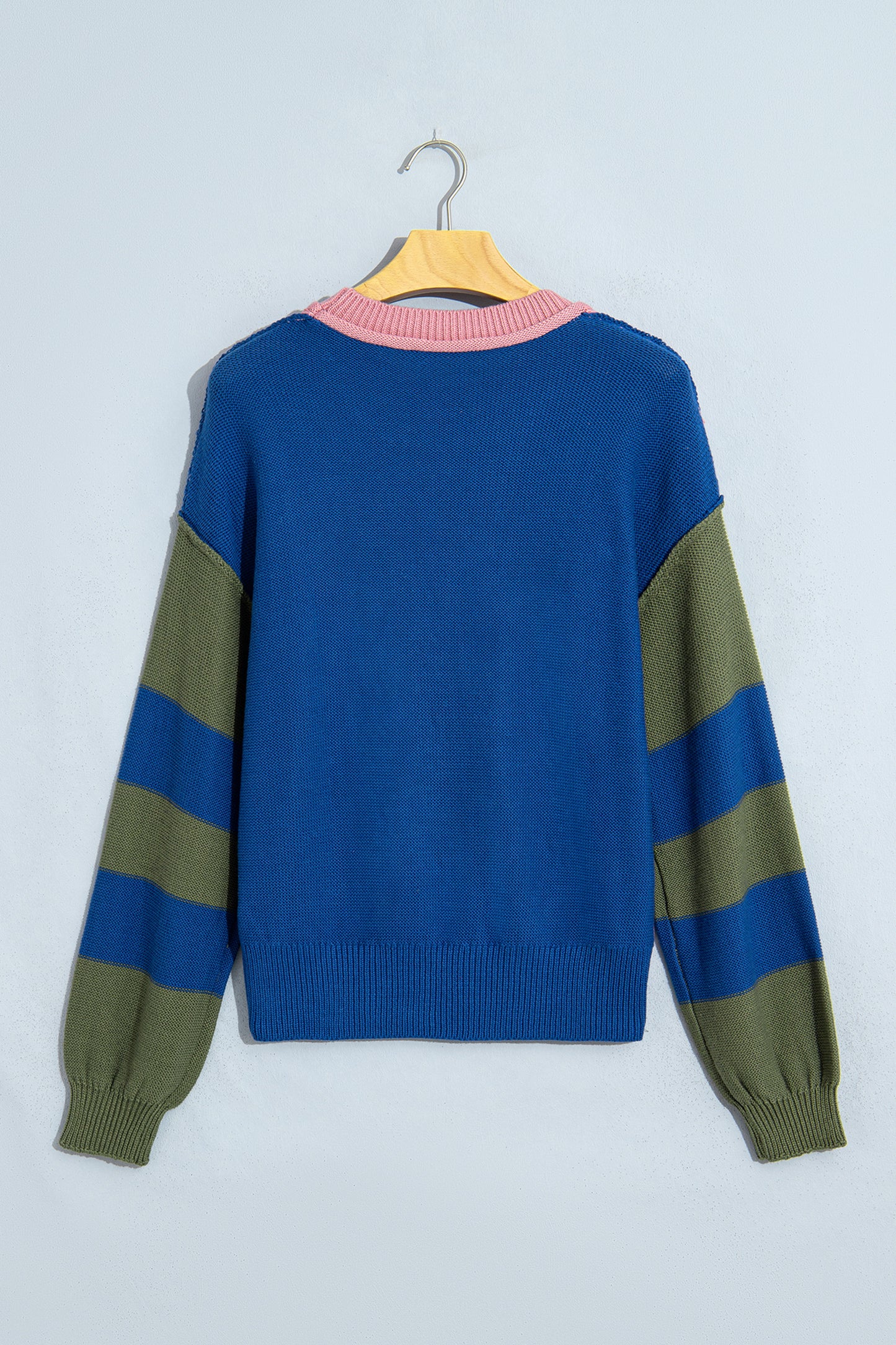 Multicolour Western Colorblock Patchwork Striped Long Sleeve Pullover Sweater