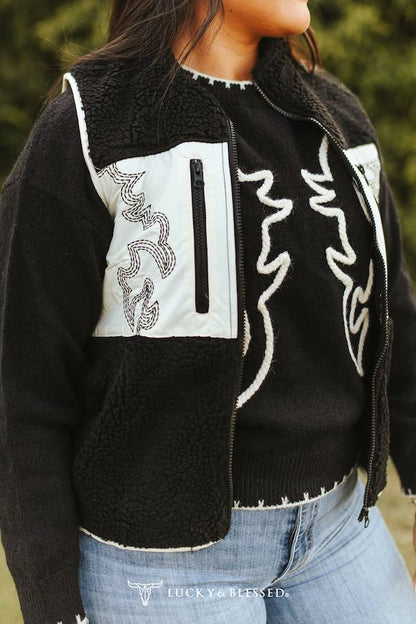 Contrast Black Sherpa Vest