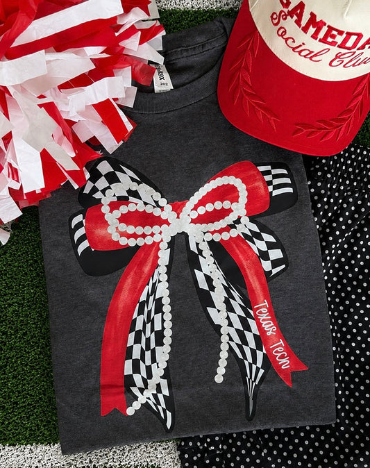 Texas Tech Checkered Pearl Bow Tee