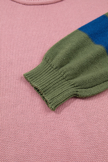 Multicolour Western Colorblock Patchwork Striped Long Sleeve Pullover Sweater