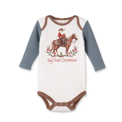 My First Christmas Cowboy Baby Bodysuit - Cotton Rib