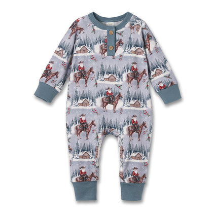 Cowboy Christmas Henley Romper - Bamboo Babywear