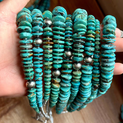 Turquoise Graduated Necklace with Hematite & Sterling Silver Accents – 23”