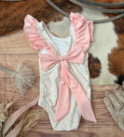 Western Paisley One Piece Bow Swimsuit