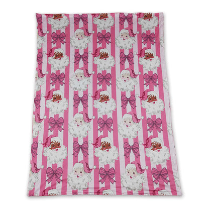 Pink bow stripe santa baby girls Christmas blanket
