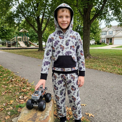 Long sleeves trucks flag hoodie pants boys clothing set