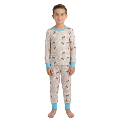 Light blue long sleeves nativity kids boys Christmas pajamas