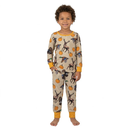 Long sleeves deer duck turkey pumpkin boy fall pajamas