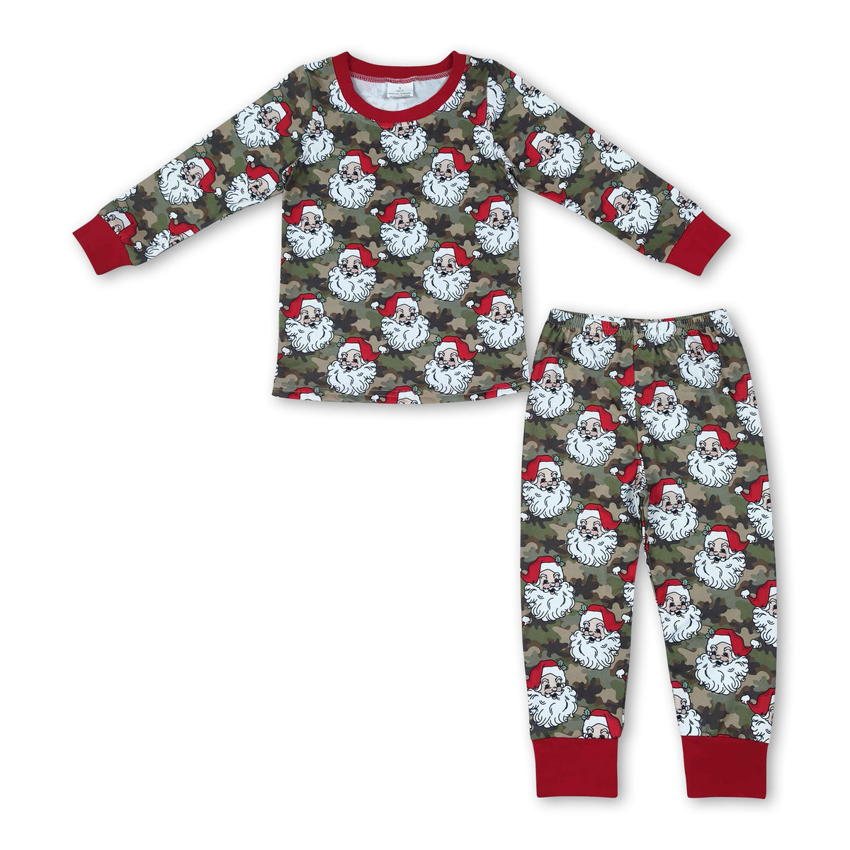 Long sleeves camo santa top pants boys Christmas outfits