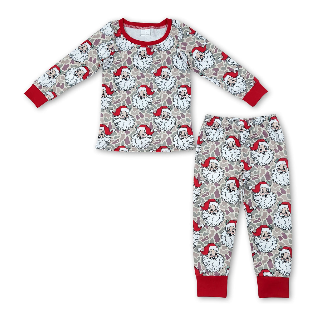 Red long sleeves camo santa kids boys Christmas pajamas