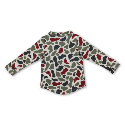 Long sleeves camo santa boys Christmas button down shirt