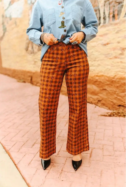 Yeehaw Plaid Wide-Leg Pants