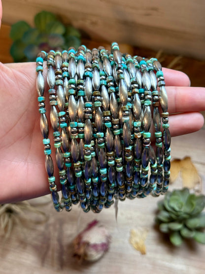 Blue-Green Turquoise Heishi & Sterling Silver Torpedo Choker