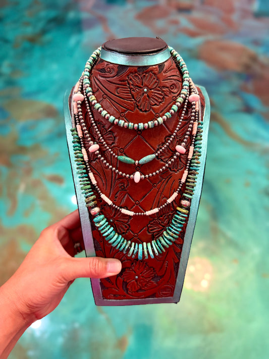 Pink Conch & Turquoise Necklace Stack – 5 Piece Set