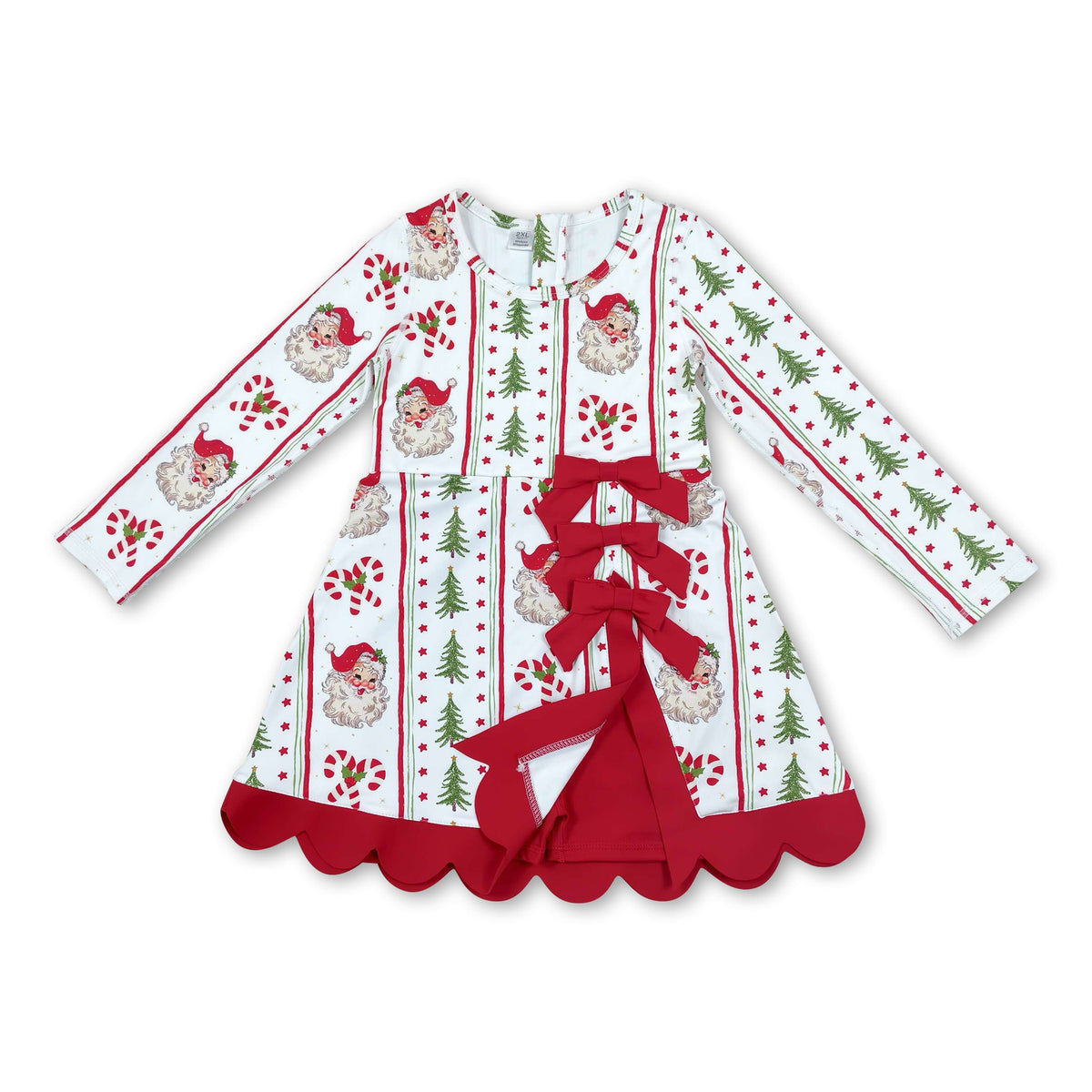 Santa candy cane Christmas tree scallop girls active dress