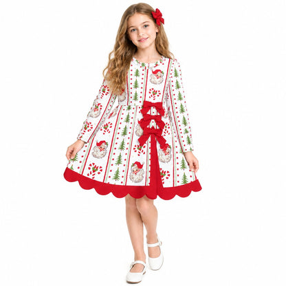 Santa candy cane Christmas tree scallop girls active dress
