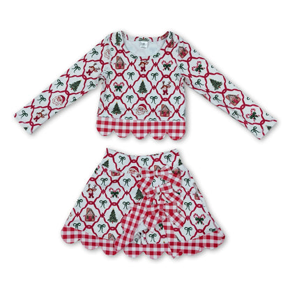 Santa deer bow scallop girls Christmas active wear set