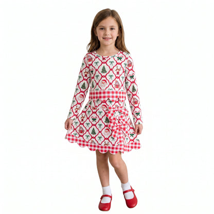 Santa deer bow scallop girls Christmas active wear set