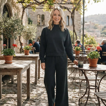 Long sleeves black cotton top pants adult women outfits