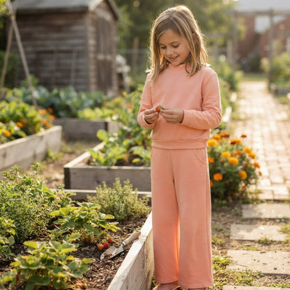 Long sleeves peach cotton top pants kids girls outfits