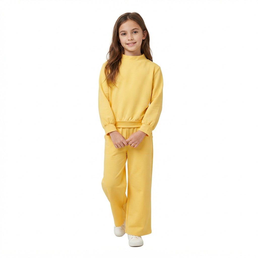 Long sleeves yellow cotton top pants kids girls outfits