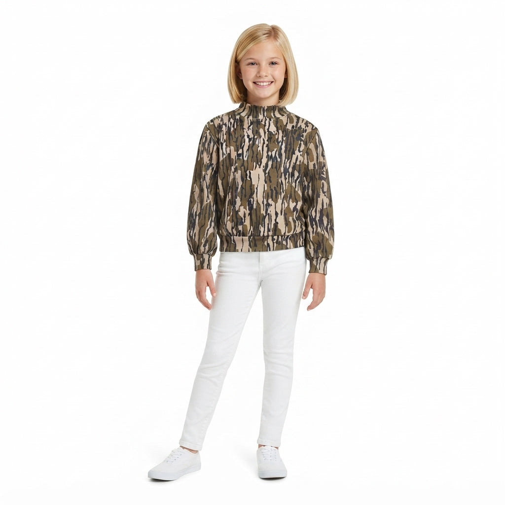 Long sleeves olive camo kids girls active top