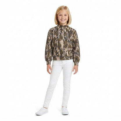 Long sleeves olive camo kids girls active top