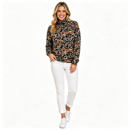Long sleeves brown camo adult women active top