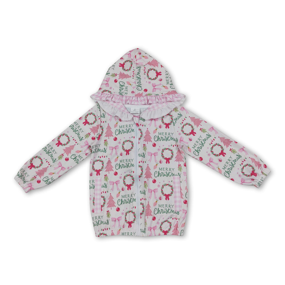 Merry Christmas pink bow kids girls hooded jacket